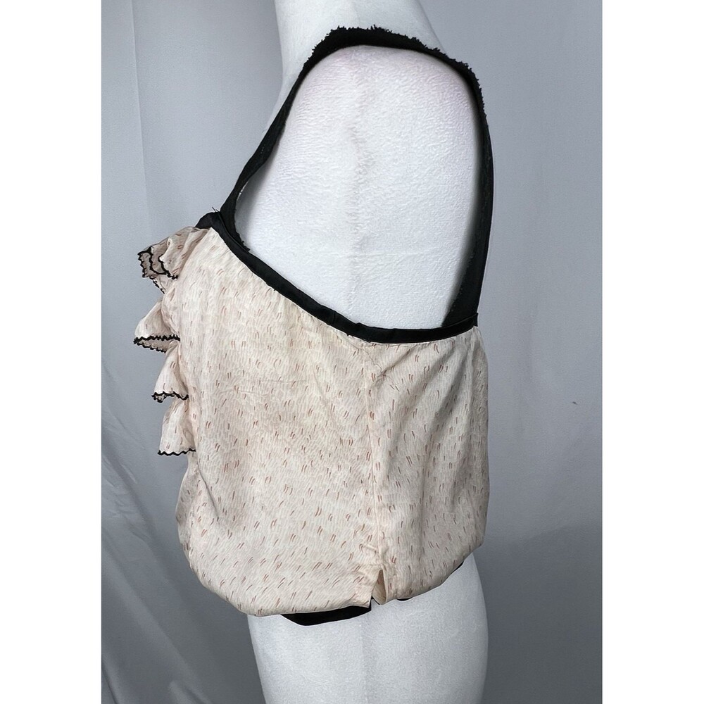 Chelsea Flower Ruffle Front Top 100% Silk Blush Pink Black Trim Size M Coquette - Picture 7 of 16